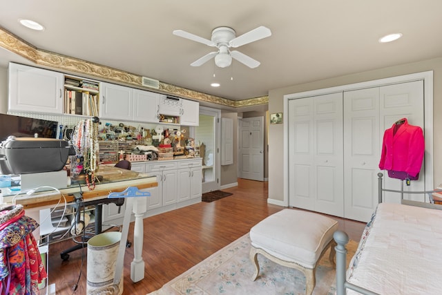 33 Lakeview Ln, Harrison, ME 04040 - office space with ceiling fan, wood finished floors, and recessed lighting