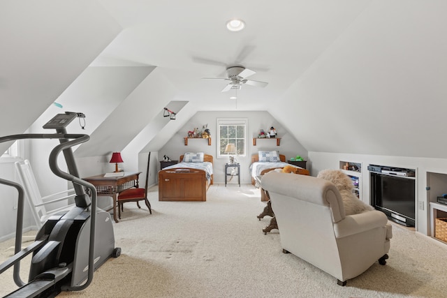 33 Lakeview Ln, Harrison, ME 04040 - interior space with carpet, ceiling fan, and lofted ceiling