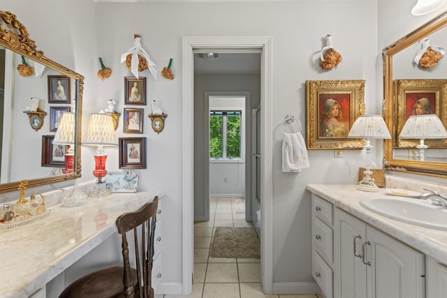 33 Lakeview Ln, Harrison, ME 04040 - full bath with vanity, tile patterned floors, and a shower with door