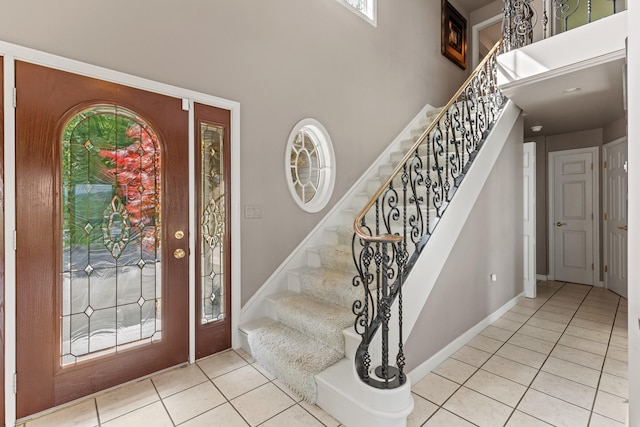 33 Lakeview Ln, Harrison, ME 04040 - tiled entryway featuring a high ceiling and stairs