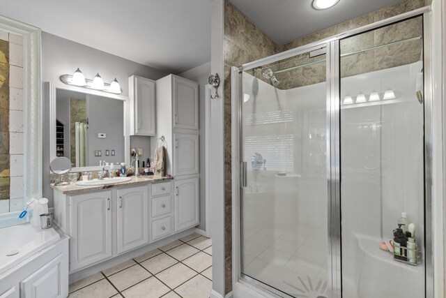 33 Lakeview Ln, Harrison, ME 04040 - bathroom with a shower stall, tile patterned floors, and vanity