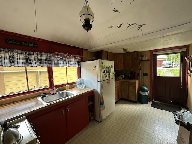 50 Forget Me Not Ln, Orient, ME 04471 - kitchen with freestanding refrigerator and range