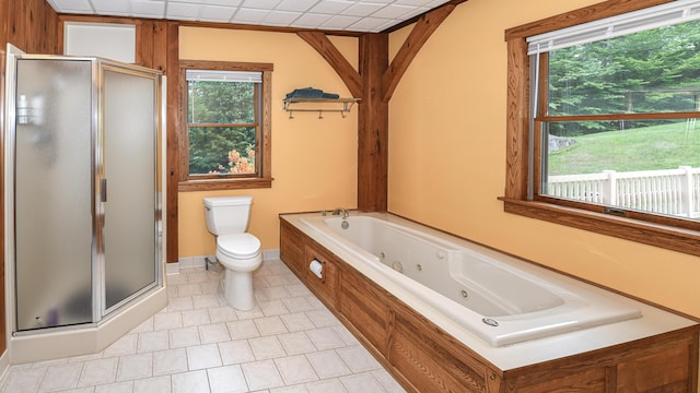 370 Center Conway Rd, Brownfield, ME 04010 - full bathroom with a shower stall, a whirlpool tub, plenty of natural light, and tile patterned floors