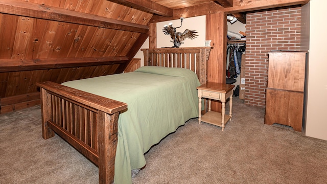 370 Center Conway Rd, Brownfield, ME 04010 - carpeted bedroom featuring wooden ceiling, a walk in closet, and a closet