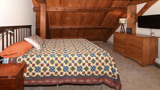 370 Center Conway Rd, Brownfield, ME 04010 - bedroom with carpet floors and wood ceiling