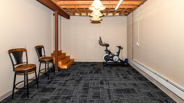 370 Center Conway Rd, Brownfield, ME 04010 - workout area with baseboard heating and dark colored carpet