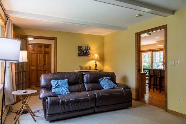 9 Kennebec Cir, Bath, ME 04530 - living area with beamed ceiling and light colored carpet