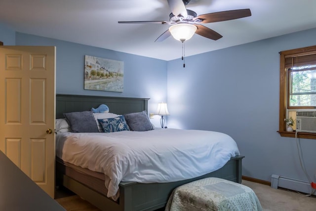 9 Kennebec Cir, Bath, ME 04530 - carpeted bedroom featuring a baseboard heating unit and ceiling fan