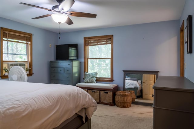 9 Kennebec Cir, Bath, ME 04530 - bedroom featuring cooling unit, multiple windows, light carpet, and a ceiling fan