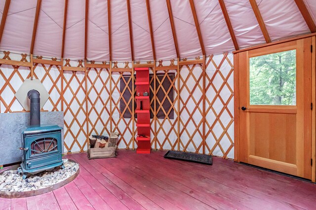 41 Dundee Rd, Albany Twp, ME 04217 - interior space with hardwood / wood-style floors and a wood stove