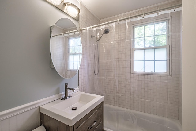 52 Mckinley St, South Portland, ME 04106 - bathroom featuring vanity and shower / bath combination with curtain