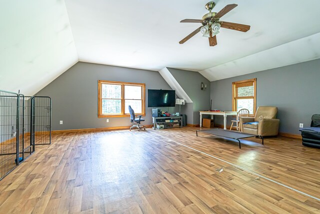 37 Paul St, York, ME 03909 - bonus room featuring ceiling fan, lofted ceiling, and wood finished floors