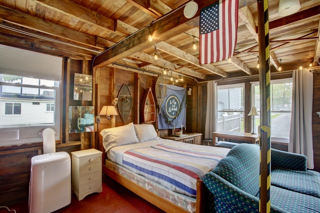 23 E Grand Ave, Scarborough, ME 04074 - bedroom with a wooden ceiling with exposed beams and dark wood-type flooring