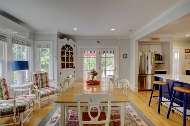 23 E Grand Ave, Scarborough, ME 04074 - dining space featuring ornamental molding, light wood finished floors, and recessed lighting