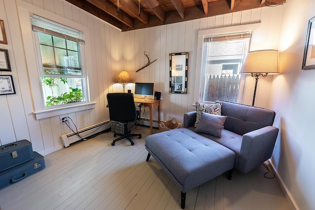 82 Park Ave, Old Orchard Beach, ME 04064 - office space with beam ceiling, baseboard heating, and hardwood / wood-style flooring