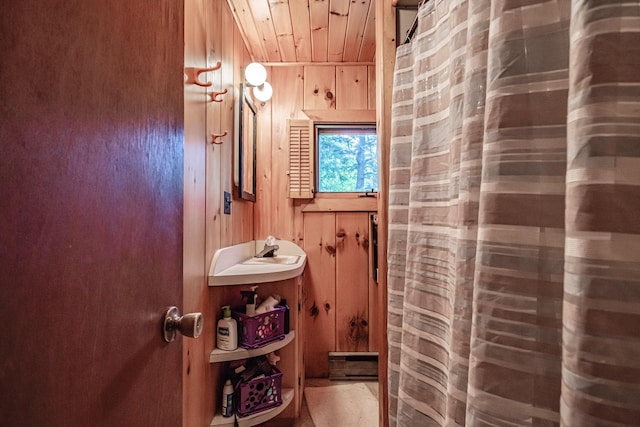 34 Alpine Shores Rd, Woodstock, ME 04219 - bathroom with wood ceiling and wooden walls