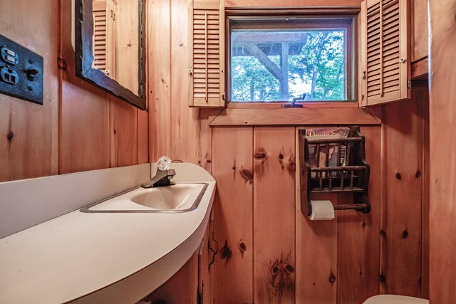 34 Alpine Shores Rd, Woodstock, ME 04219 - half bath with vanity and wooden walls