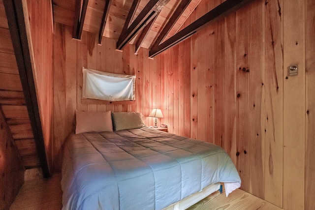 34 Alpine Shores Rd, Woodstock, ME 04219 - bedroom with wooden walls and wooden ceiling