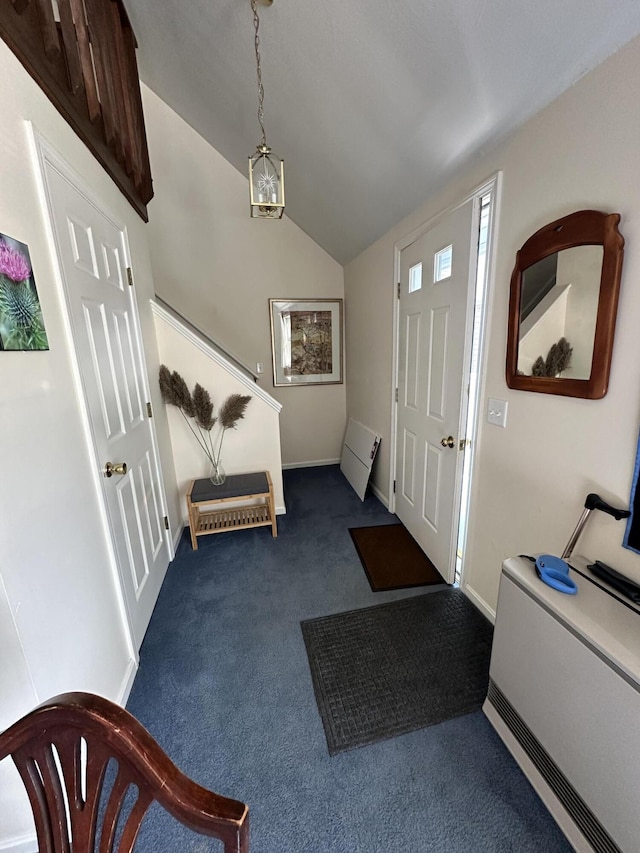 37 Cortland Cir Unit 37, Bangor, ME 04401 - entryway featuring lofted ceiling and dark carpet