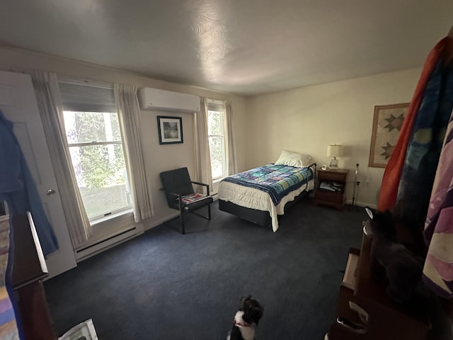 37 Cortland Cir Unit 37, Bangor, ME 04401 - bedroom featuring a baseboard radiator, a wall mounted air conditioner, and carpet floors