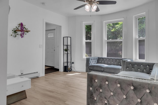 62 Seventh St, Auburn, ME 04210 - sitting room featuring baseboard heating, wood finished floors, and a ceiling fan