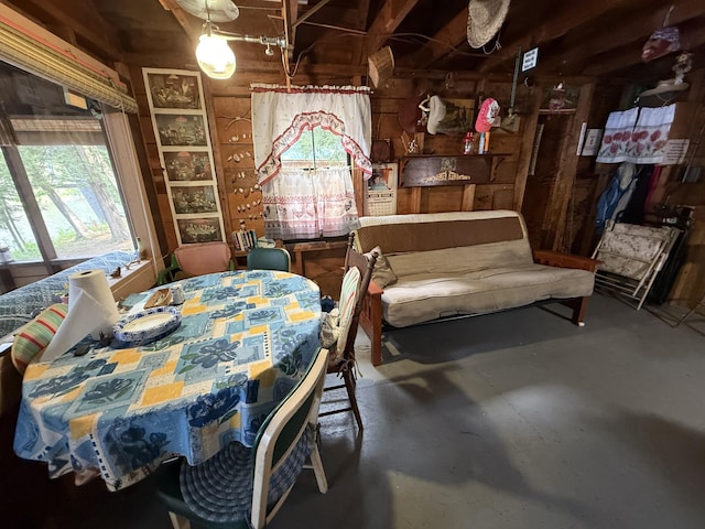 23 Webber Is, Sebec, ME 04481 - dining space with concrete floors and wooden walls