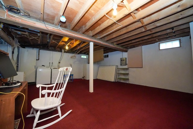 12 Davis Dr, Veazie, ME 04401 - below grade area featuring washing machine and clothes dryer and carpet