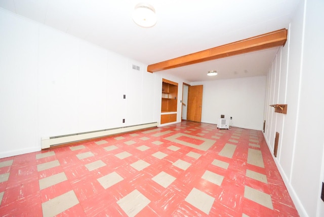 12 Davis Dr, Veazie, ME 04401 - spare room with a baseboard radiator, light flooring, and beamed ceiling