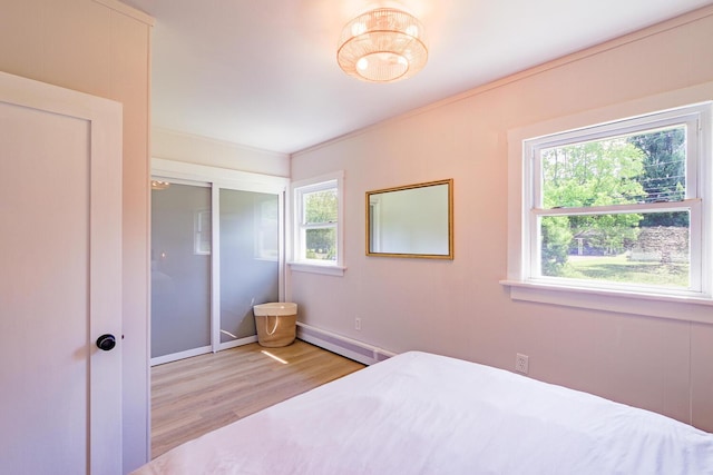 221 Lincolnville Ave, Belfast, ME 04915 - bedroom with a baseboard radiator and light wood-style floors
