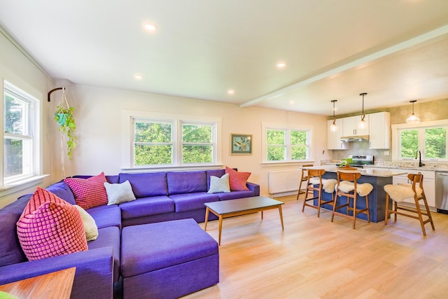 221 Lincolnville Ave, Belfast, ME 04915 - living room with healthy amount of natural light, light wood-style flooring, and recessed lighting