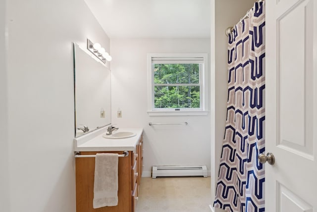 27 Libby Ln, Brunswick, ME 04011 - full bathroom with baseboard heating, vanity, and curtained shower