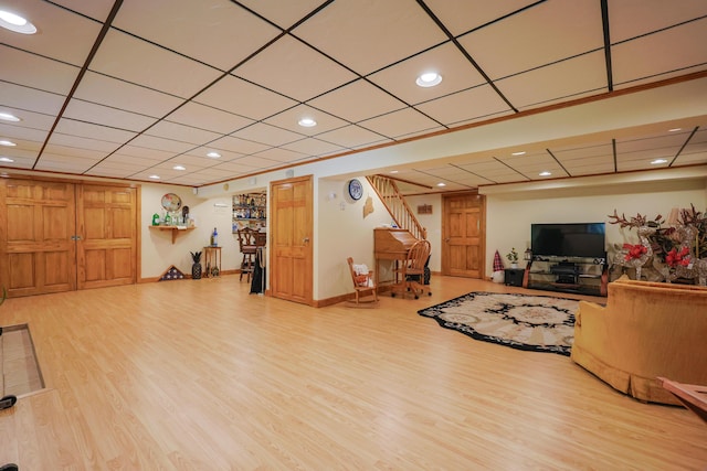 6 Grande Ave, Lewiston, ME 04240 - living area featuring wood finished floors, stairs, and recessed lighting