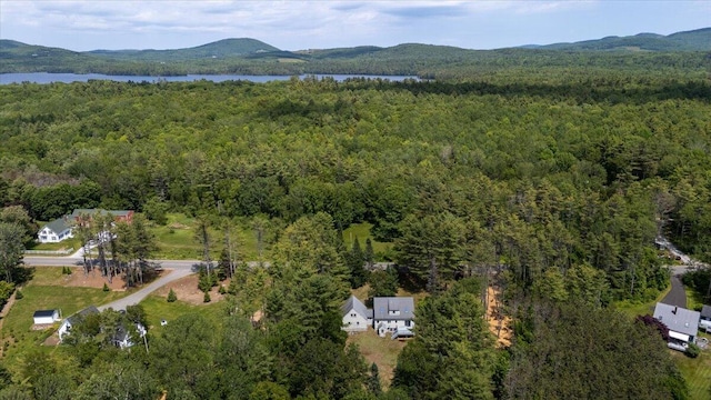 418 Buzzell Hill Rd, Hope, ME 04847 - aerial view of property and surrounding area with a forest and a water and mountain view
