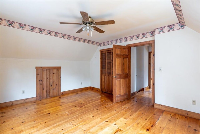 418 Buzzell Hill Rd, Hope, ME 04847 - additional living space featuring vaulted ceiling, light wood finished floors, and a ceiling fan