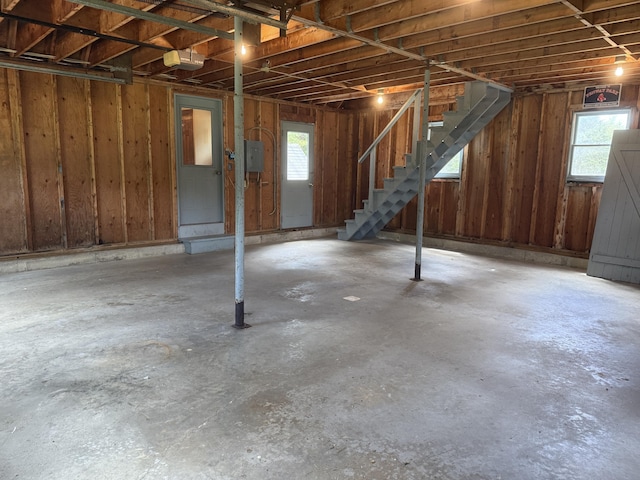 418 Buzzell Hill Rd, Hope, ME 04847 - basement featuring plenty of natural light, stairway, and electric panel