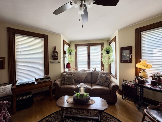 164 Lancey St, Pittsfield, ME 04967 - living room with wood finished floors and ceiling fan