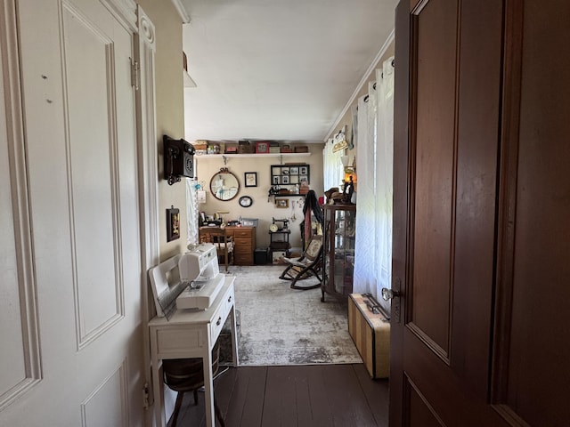164 Lancey St, Pittsfield, ME 04967 - hallway featuring a desk and dark wood finished floors