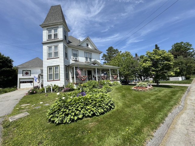 164 Lancey St, Pittsfield, ME 04967 - victorian home featuring a porch, a front yard, roof with shingles, and driveway