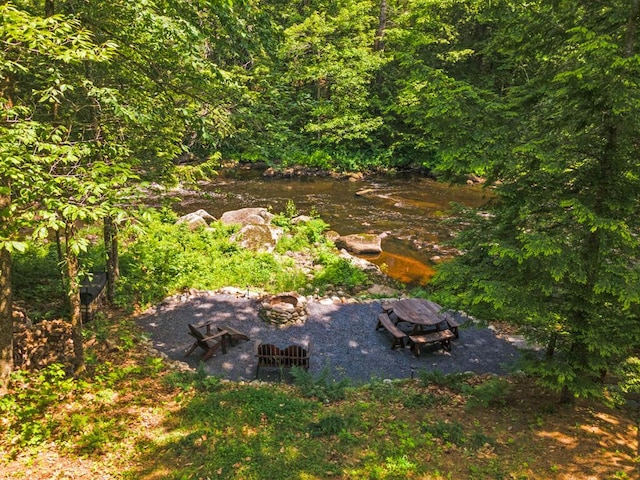 32 Lake Como Dr, Harmony, ME 04942 - exterior view of a fire pit and a forest