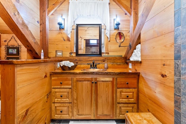 32 Lake Como Dr, Harmony, ME 04942 - bathroom with wood walls and vanity