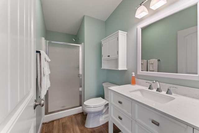 8 Studley Ln, Wells, ME 04090 - full bath with a stall shower, vanity, and wood finished floors