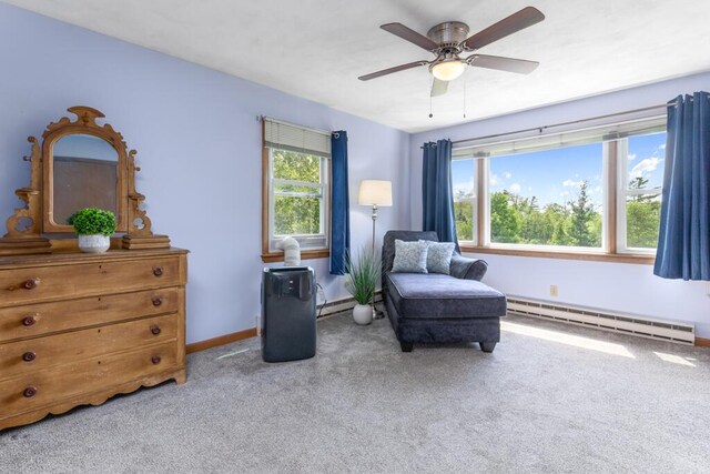 470 Main St, Waterville, ME 04901 - sitting room featuring a baseboard heating unit, carpet flooring, and ceiling fan
