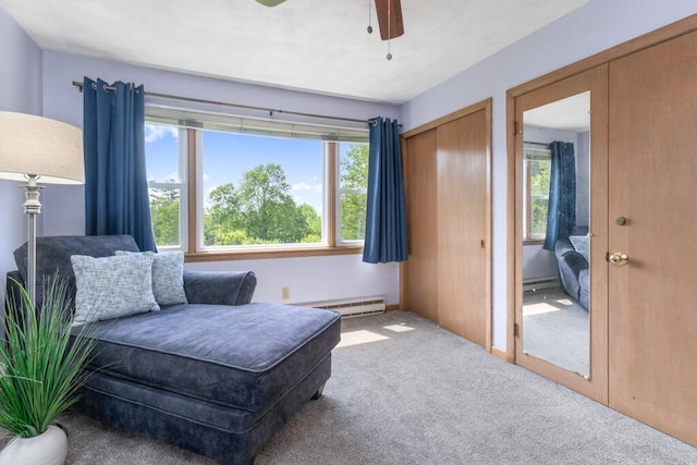 470 Main St, Waterville, ME 04901 - sitting room featuring carpet, a baseboard heating unit, and ceiling fan