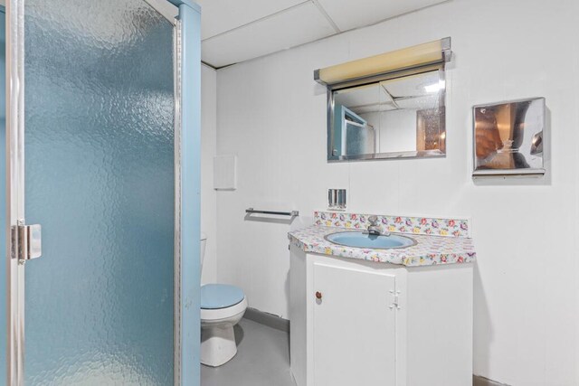 470 Main St, Waterville, ME 04901 - bathroom featuring a stall shower, vanity, and finished concrete floors