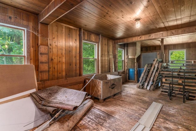 470 Main St, Waterville, ME 04901 - misc room featuring wooden ceiling, hardwood / wood-style floors, wood walls, and plenty of natural light
