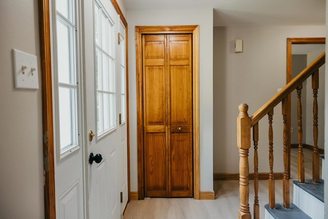 38 Swamp Rd, Bridgton, ME 04009 - entrance foyer with light wood-type flooring and stairs