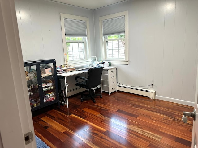 7 Lorraine Ave, Lewiston, ME 04240 - office featuring a baseboard radiator, dark wood-type flooring, and crown molding