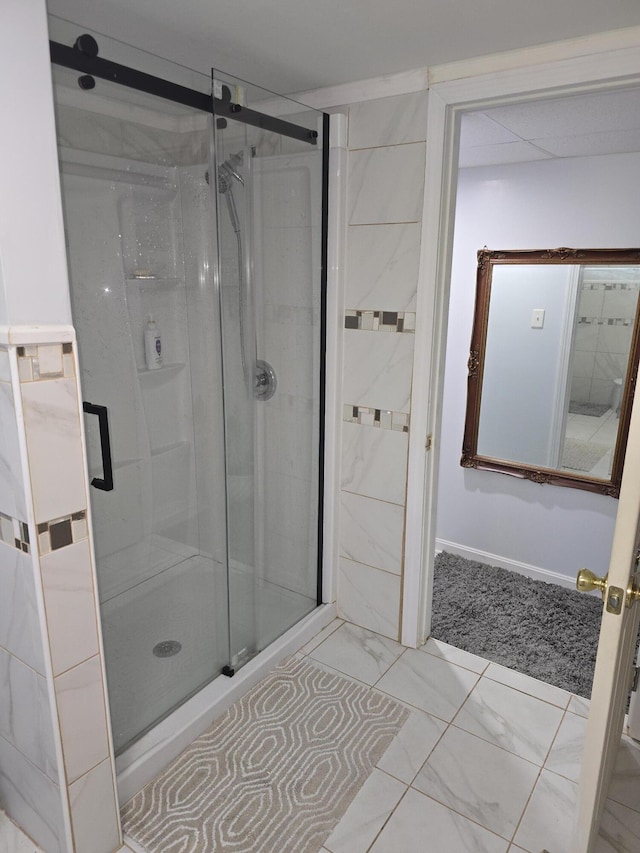 7 Lorraine Ave, Lewiston, ME 04240 - full bath with a shower stall and marble finish floors