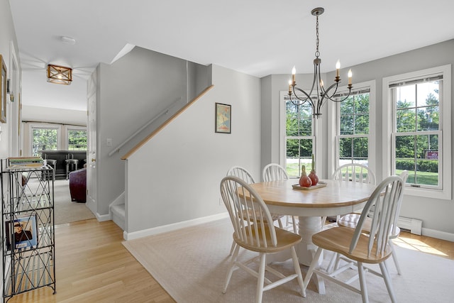 9 Crosby Ln Unit 1, Newry, ME 04261 - dining space featuring a chandelier, light wood-style floors, and stairs