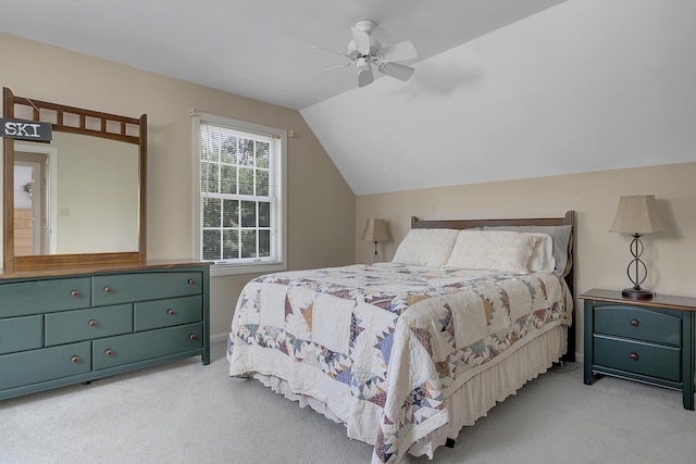 9 Crosby Ln Unit 1, Newry, ME 04261 - bedroom with carpet floors, lofted ceiling, and ceiling fan